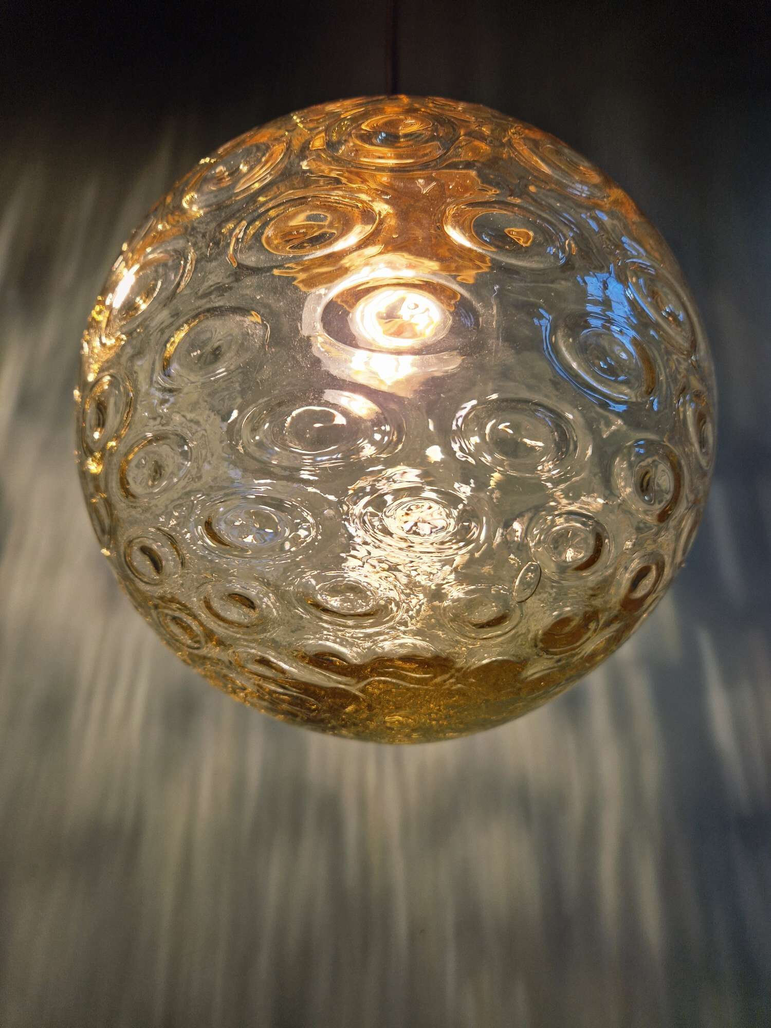 Pair of amber bubble glass pendant lights, 1970s