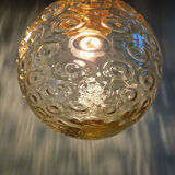 Pair of amber bubble glass pendant lights, 1970s