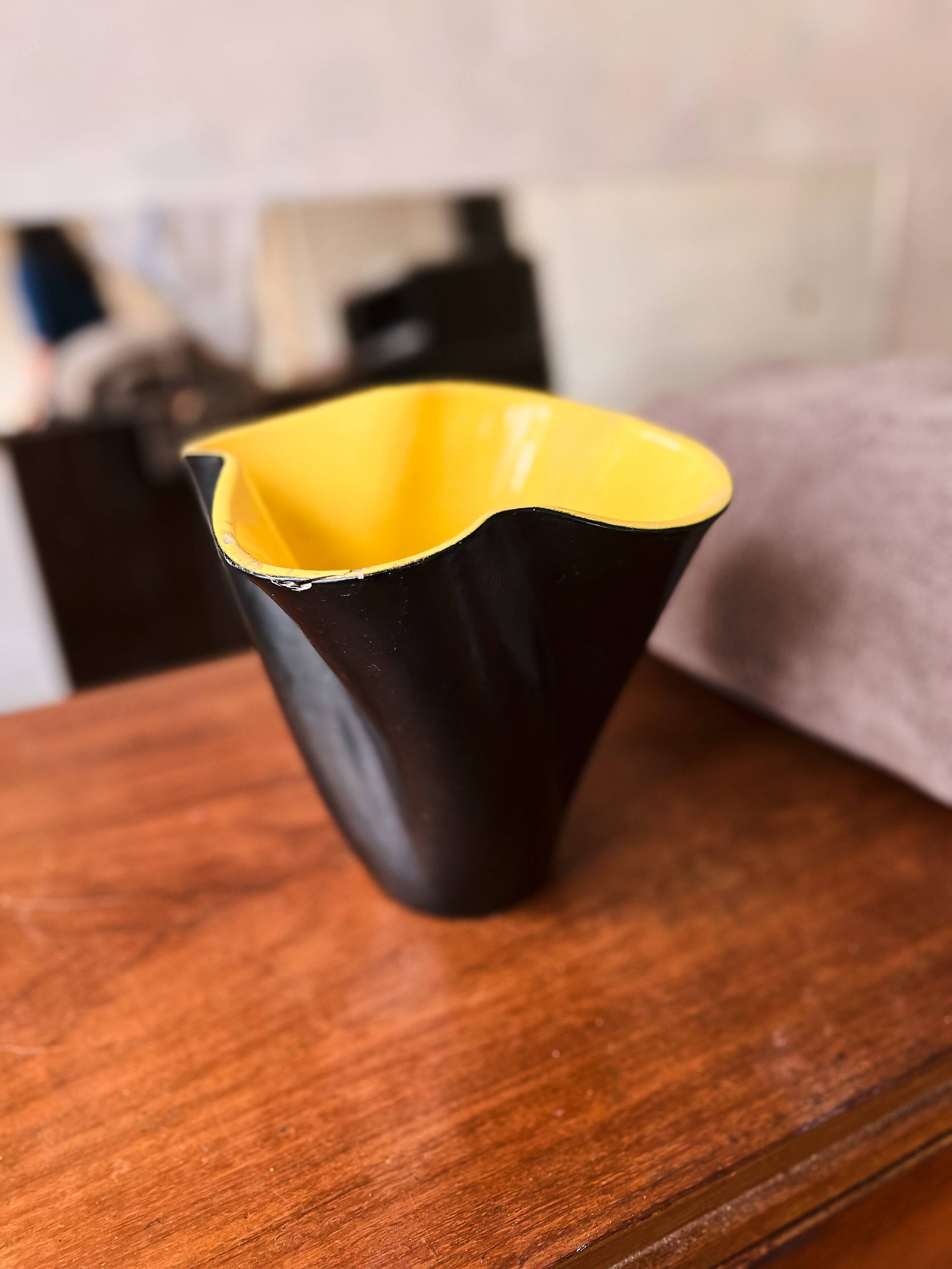 20th Century Elchinger Yellow And Black Vase