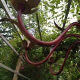 Chandelier gilded sheet metal masca Italy 60s Hollywood regency