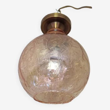 Plafonnier globe verre ambré texturé "peau de crocodile", vintage
