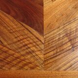 Walnut table with wood marquetry, 2 extensions.