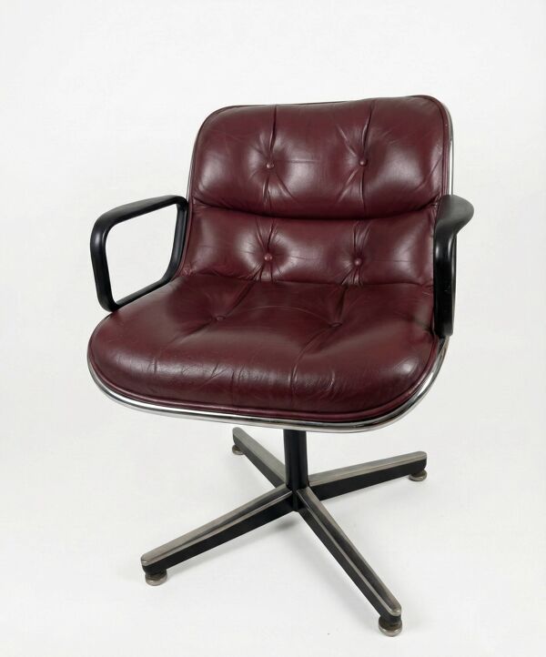 Fauteuil Executive Charles Pollock pour Knoll Cuir Bordeaux Vintage 1970
