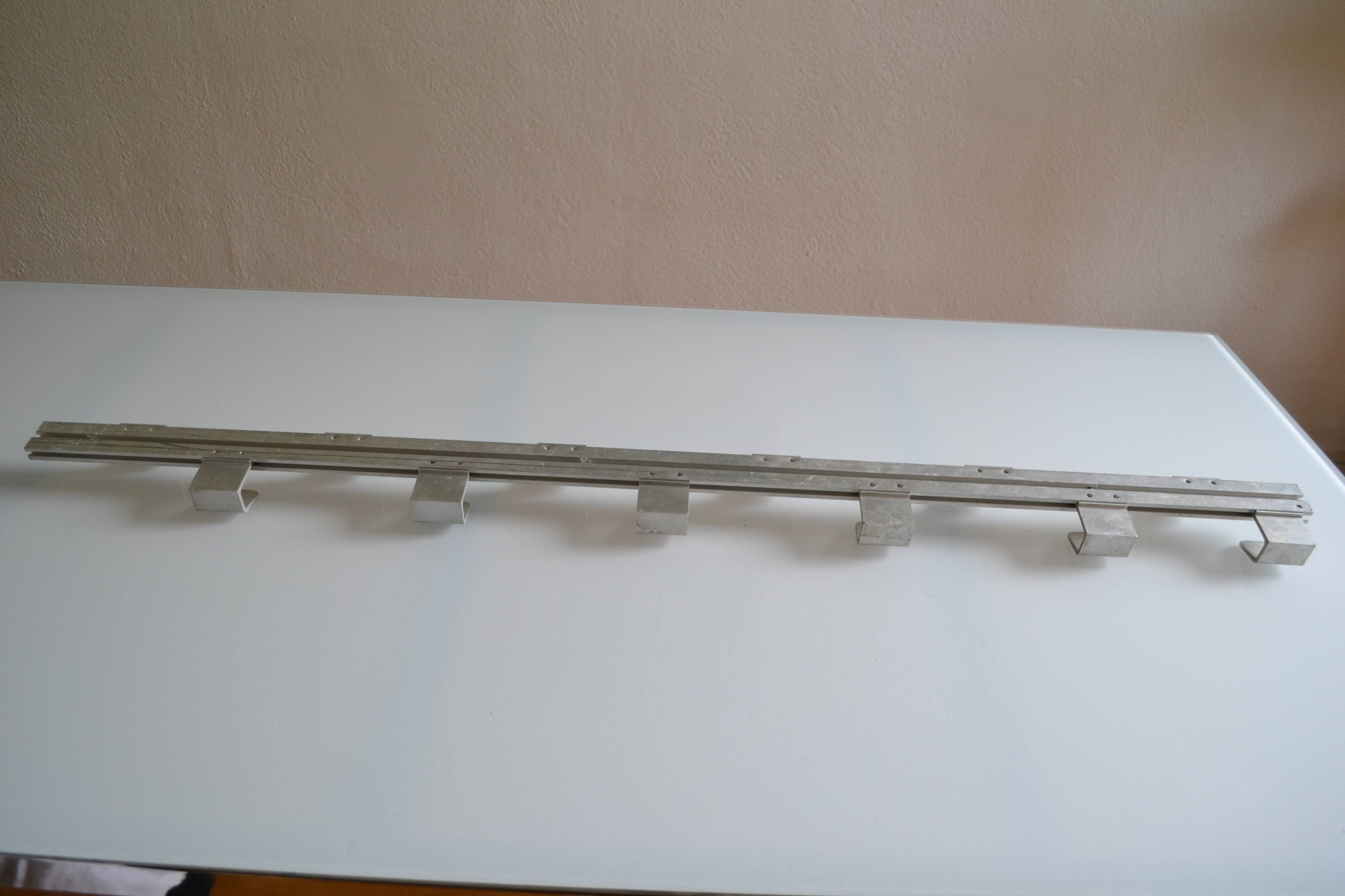 Vintage 70s brushed aluminum metal 12-hook wall coat rack