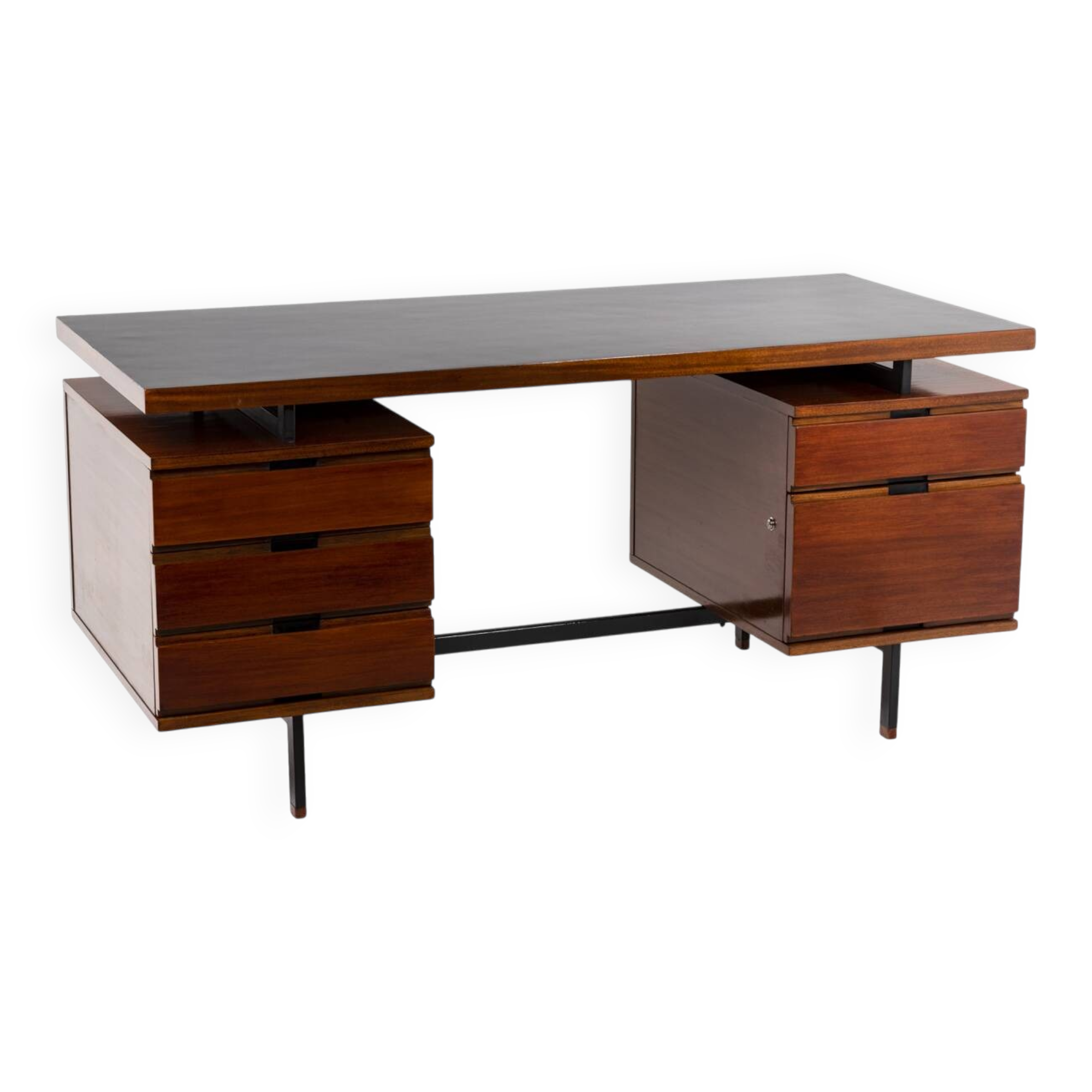 Pierre Guariche, Bureau en acajou et métal laqué, années 1960