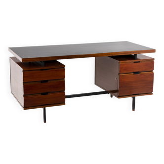 Pierre Guariche, mahogany and lacquered metal desk, 1960s