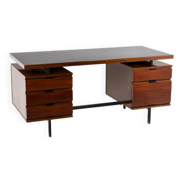 Pierre Guariche, mahogany and lacquered metal desk, 1960s