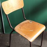 Set of six rounded back metal and wood school chairs