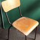 Set of six rounded back metal and wood school chairs