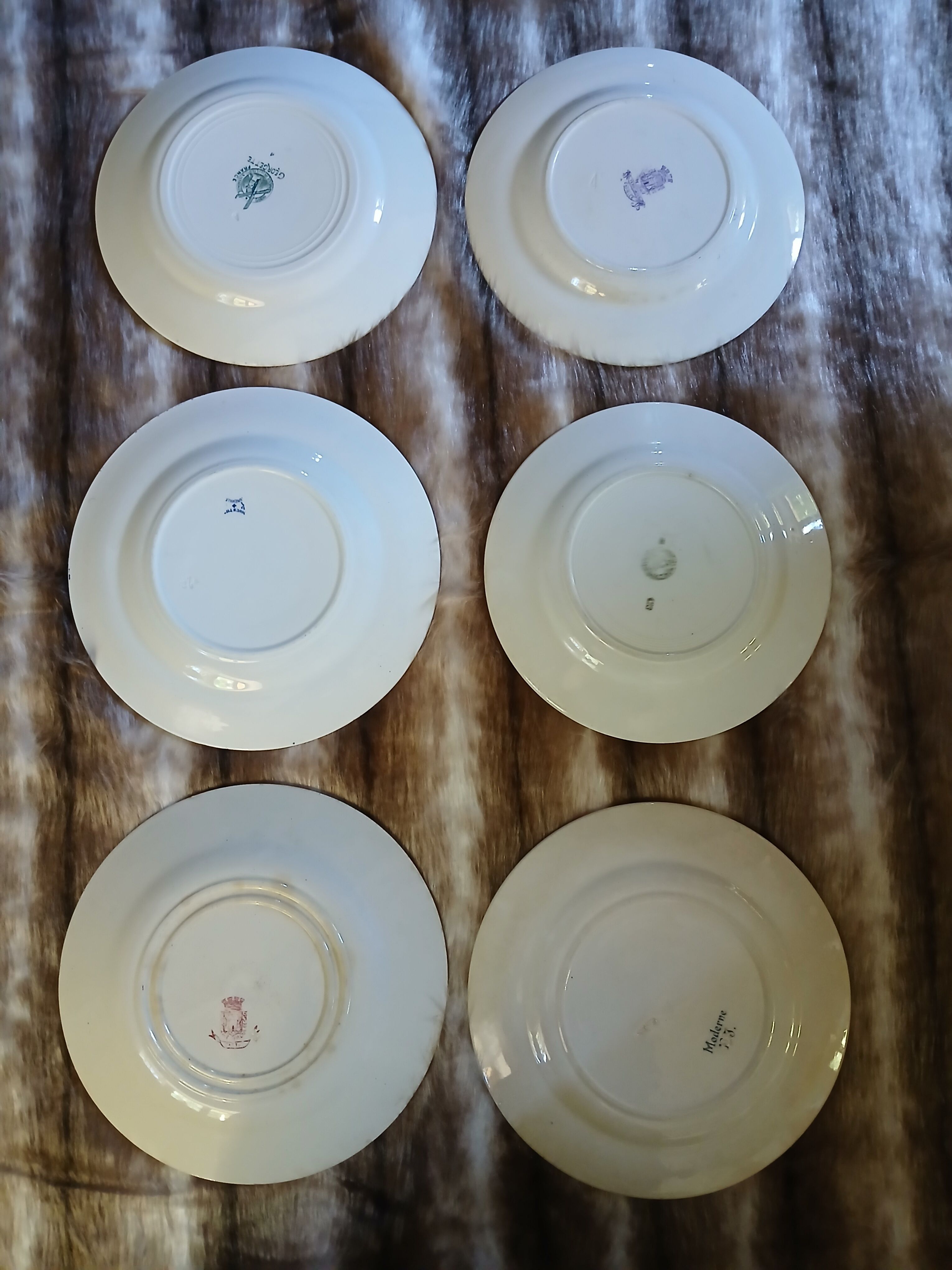 6 antique flat plates in ironstone