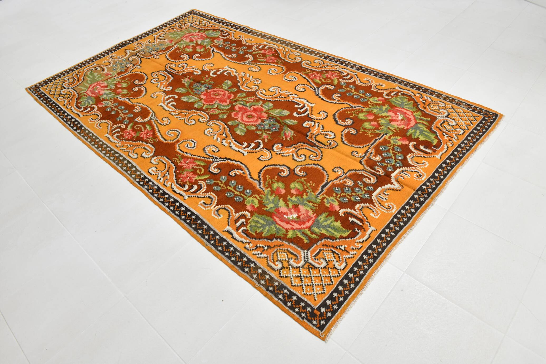 Wine Red & Orange Classic Vintage Kilim Rug, 171x289Cm