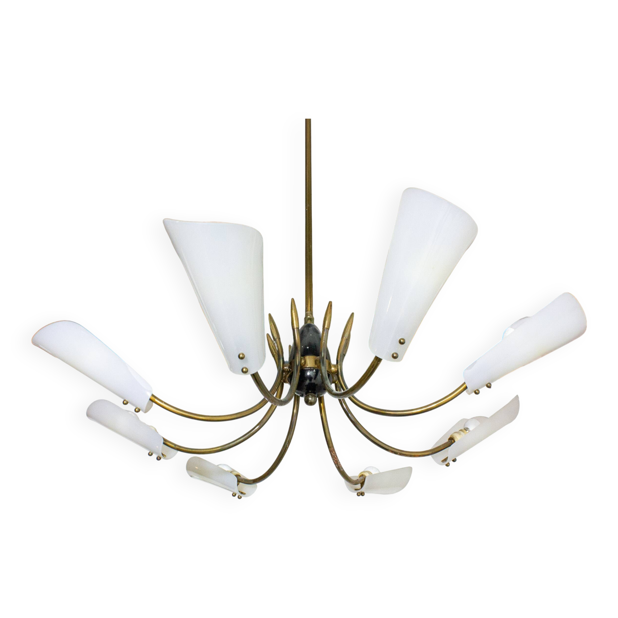 Vintage Italian radial spider chandelier with frosted shades, 1970s