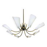 Vintage Italian radial spider chandelier with frosted shades, 1970s