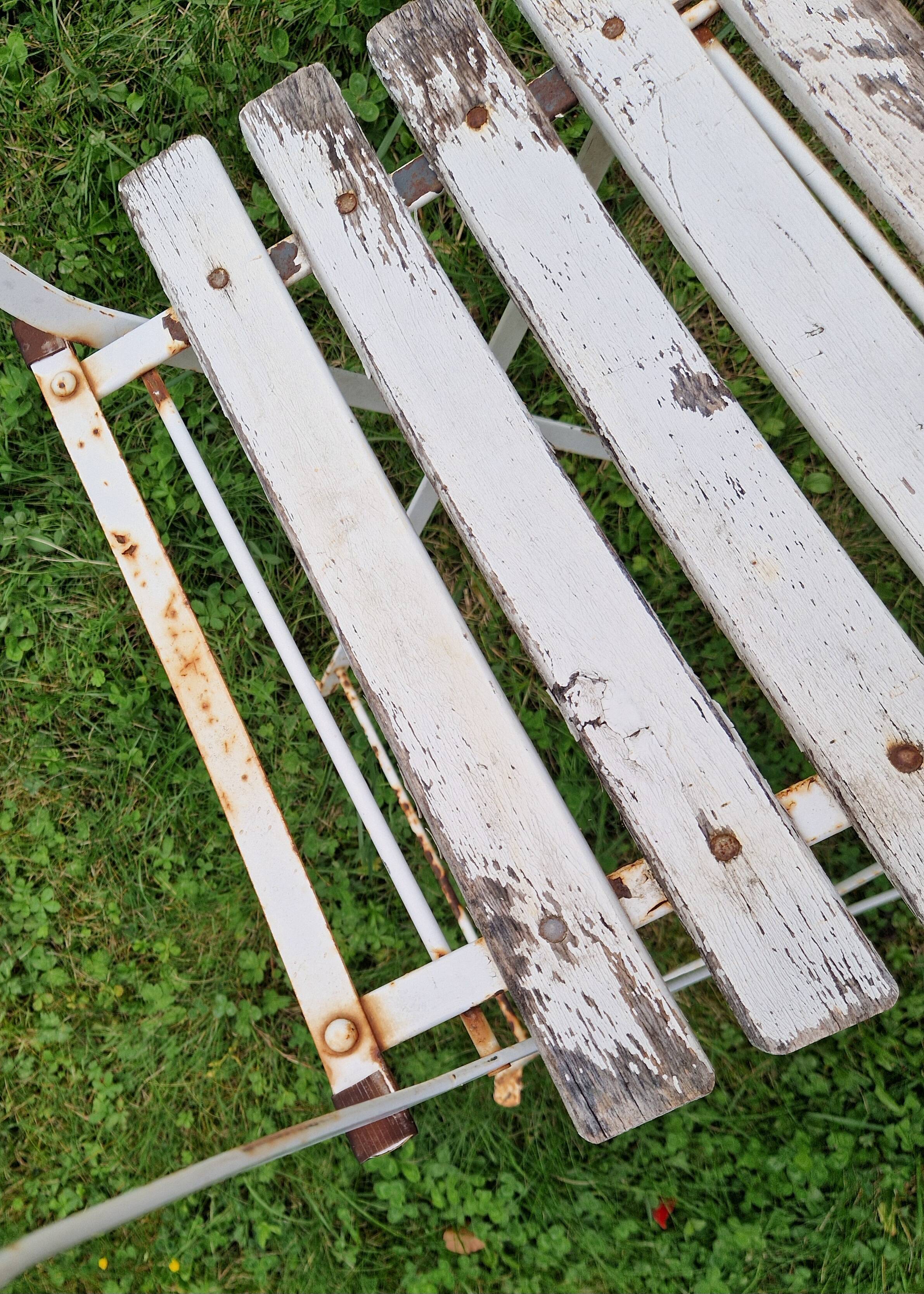 Pair of metal and wood garden chairs