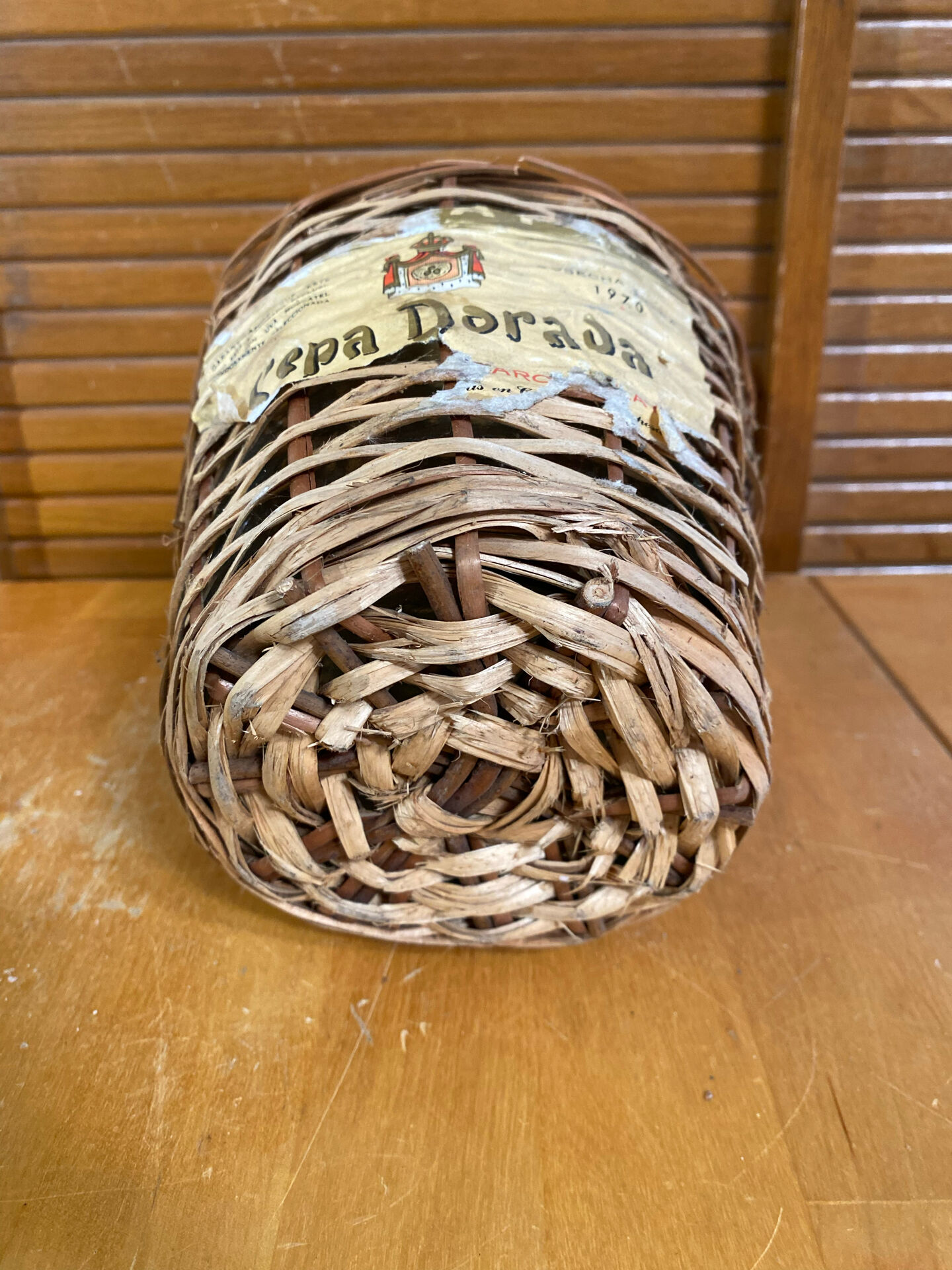 Old Dame Jeanne Bottle Glass + Woven Rattan Vintage #E527