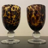 Duo of amber glass stemware