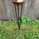 Antique copper ashtray on wrought iron stand twisted black vintage
