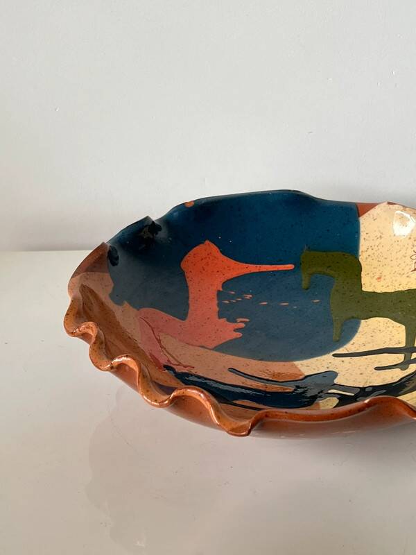 Abstract glazed ceramic fruit bowl / bowl / fruit basket