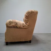 1930s Czech Art Deco Floral Upholstered Wingback Armchair
