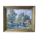 Table ec. French HSP “Edge of pond with trees” signed (to be deciphered)