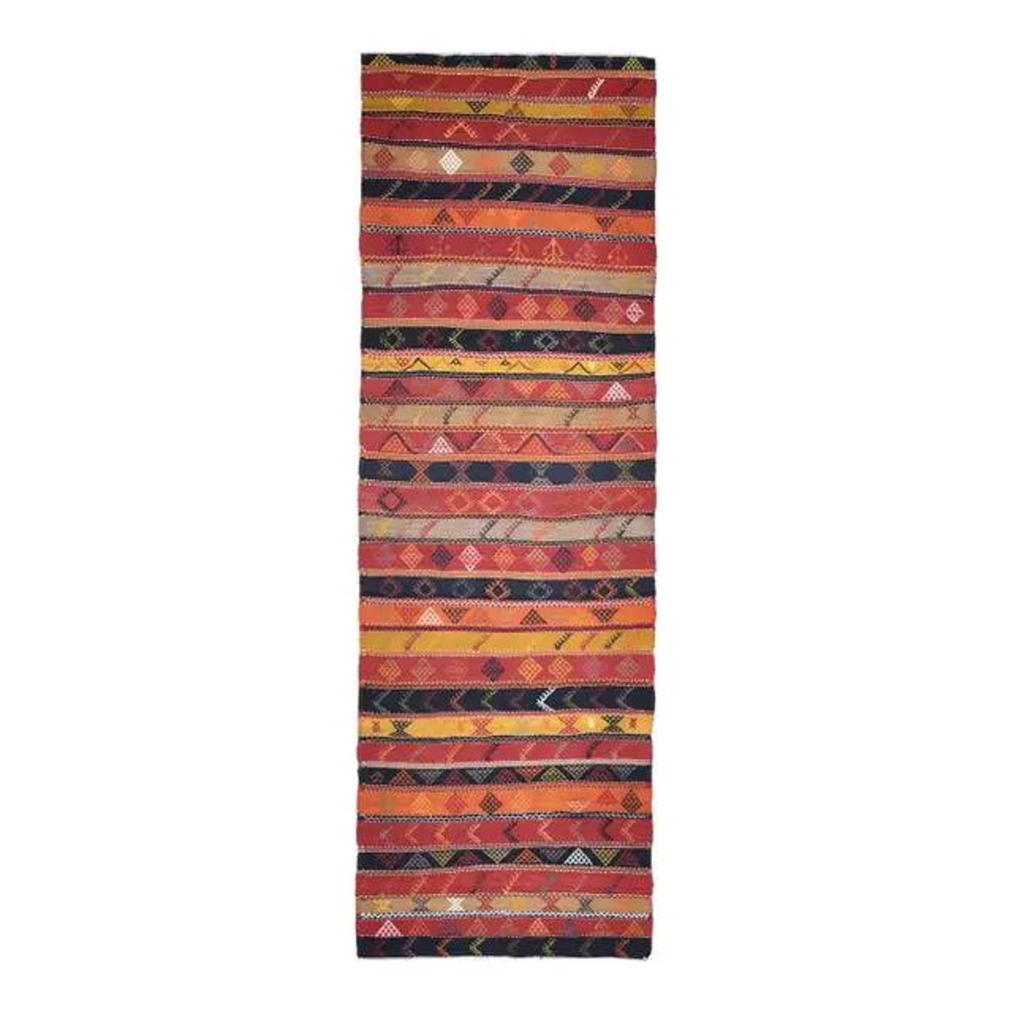 1970s Vintage Turkish Oushak Handmade Wool Cotton Red Runner Rug 124x382