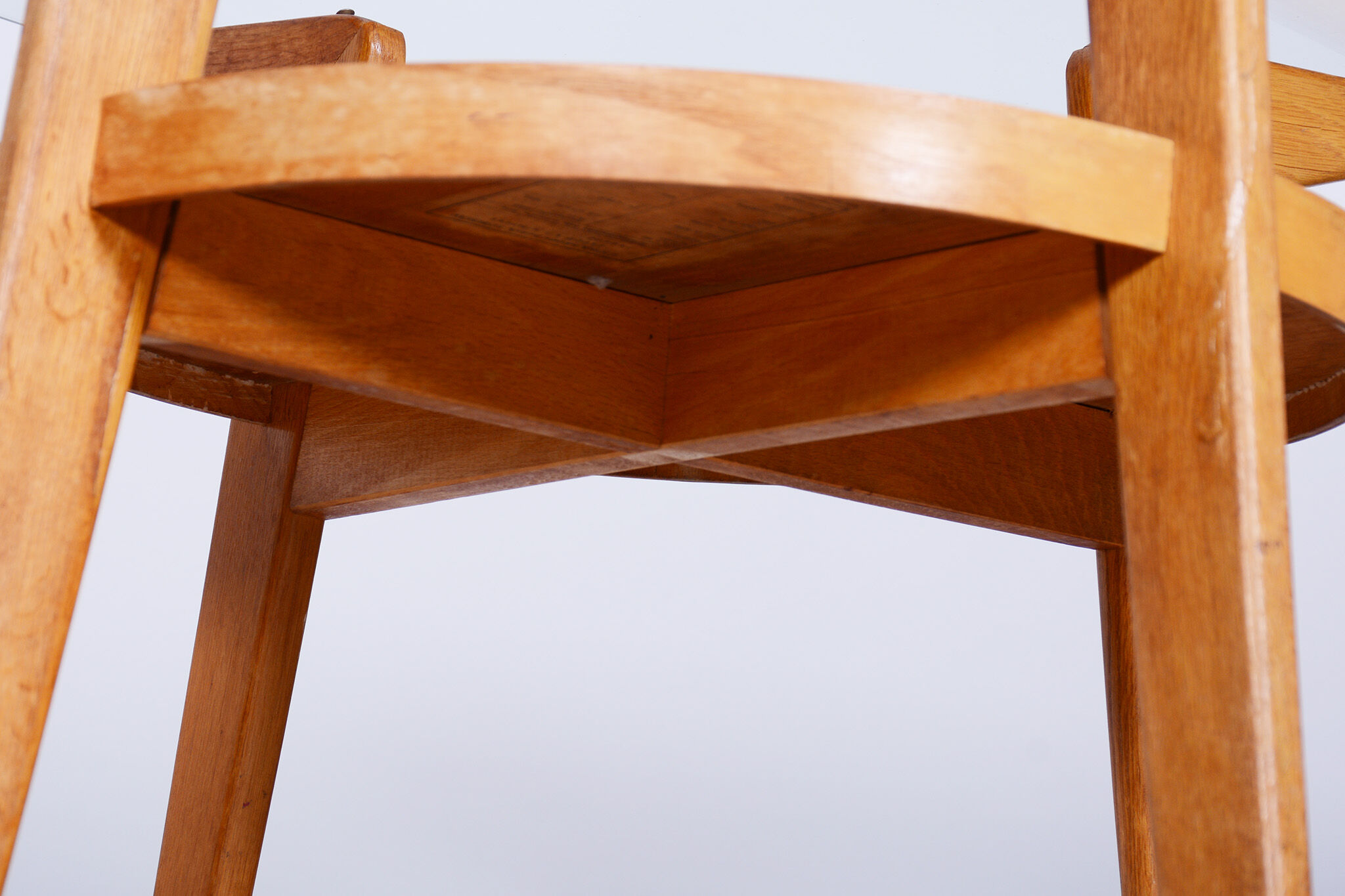 Mid-century small round table, jitona sobeslav, oak, glass, czechia, 1950s