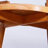Mid-century small round table, jitona sobeslav, oak, glass, czechia, 1950s