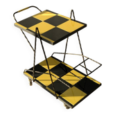 Vintage black and yellow checkered rolling bar trolley