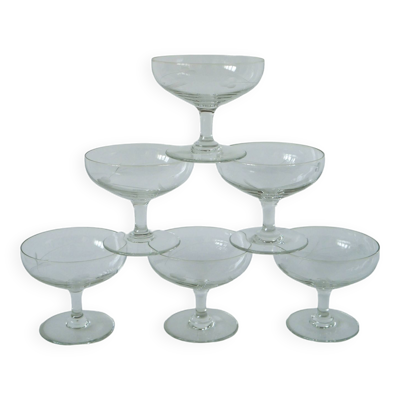 lot de 6 coupes à champagne en cristal gravé 1950 8 X 9.5 cm