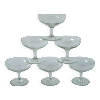 lot de 6 coupes à champagne en cristal gravé 1950 8 X 9.5 cm