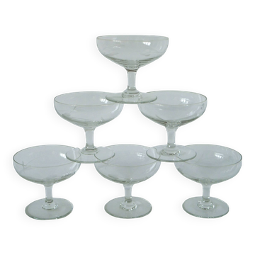 set of 6 engraved crystal champagne glasses 1950 8 X 9.5 cm