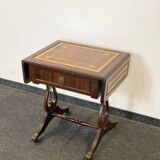 Antique Chesterfield Wing Chair with Stool and English Side Table