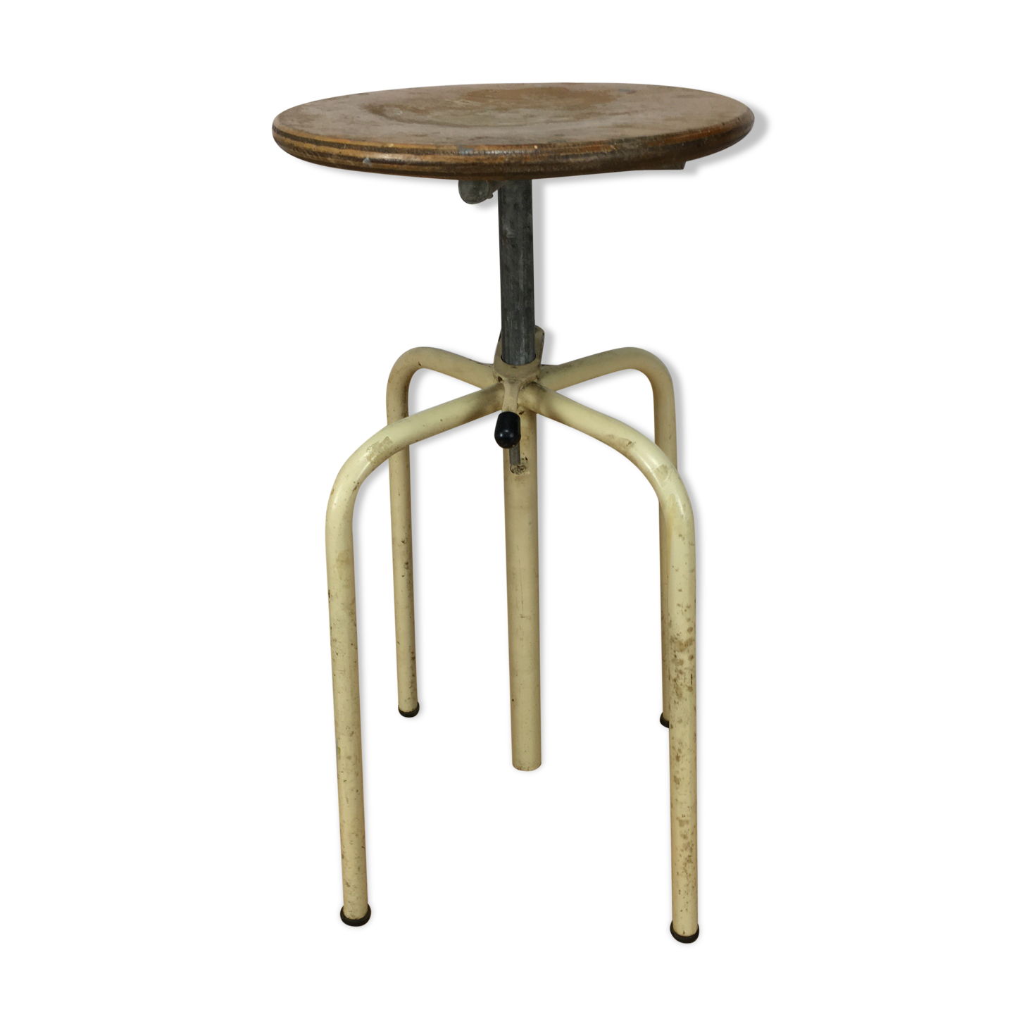 Workshop stool with system, metal and wood, adjustable industrial style