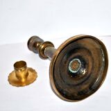 Old candlestick candleholder in gilded bronze, torch with pearl frieze 18cm