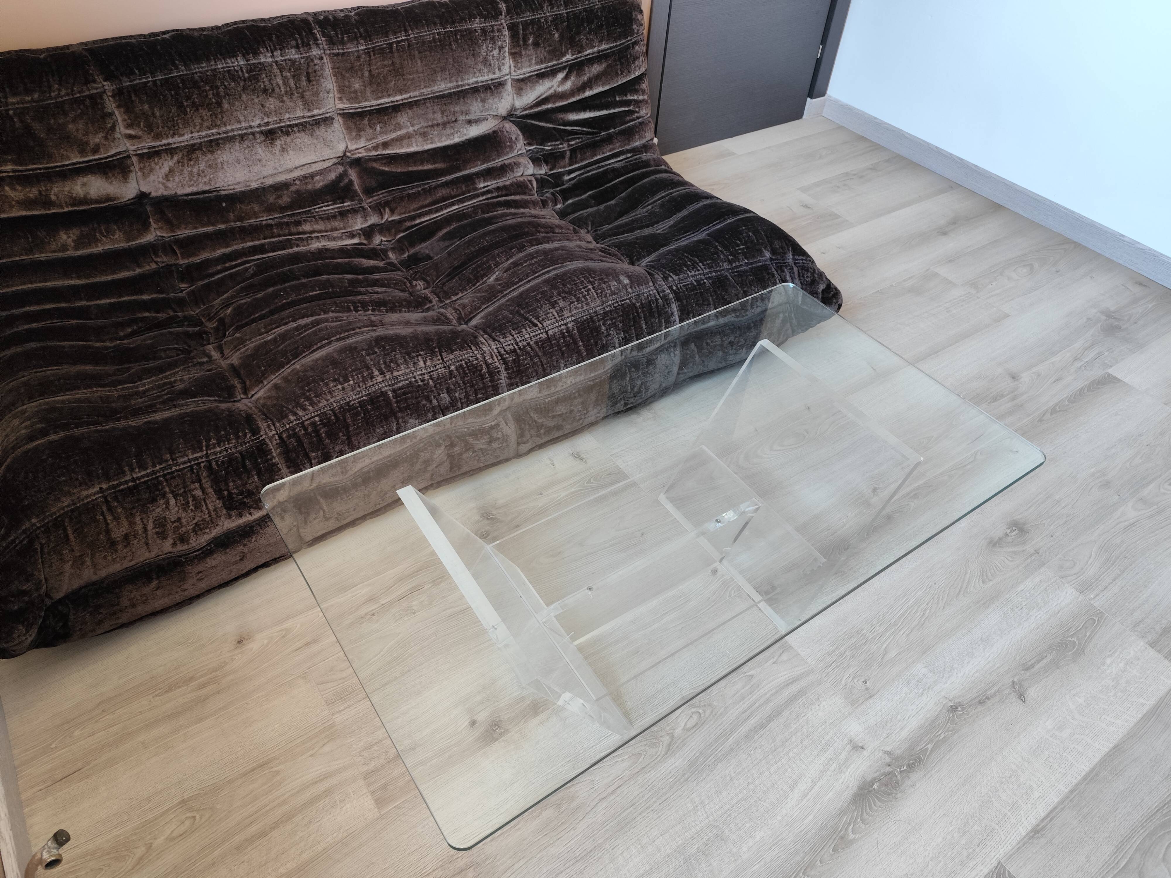 Vintage David LANGE glass & altuglas coffee table circa 1970