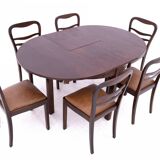 Extendable table with 6 chairs in Art Deco style, Poland, 1940s.