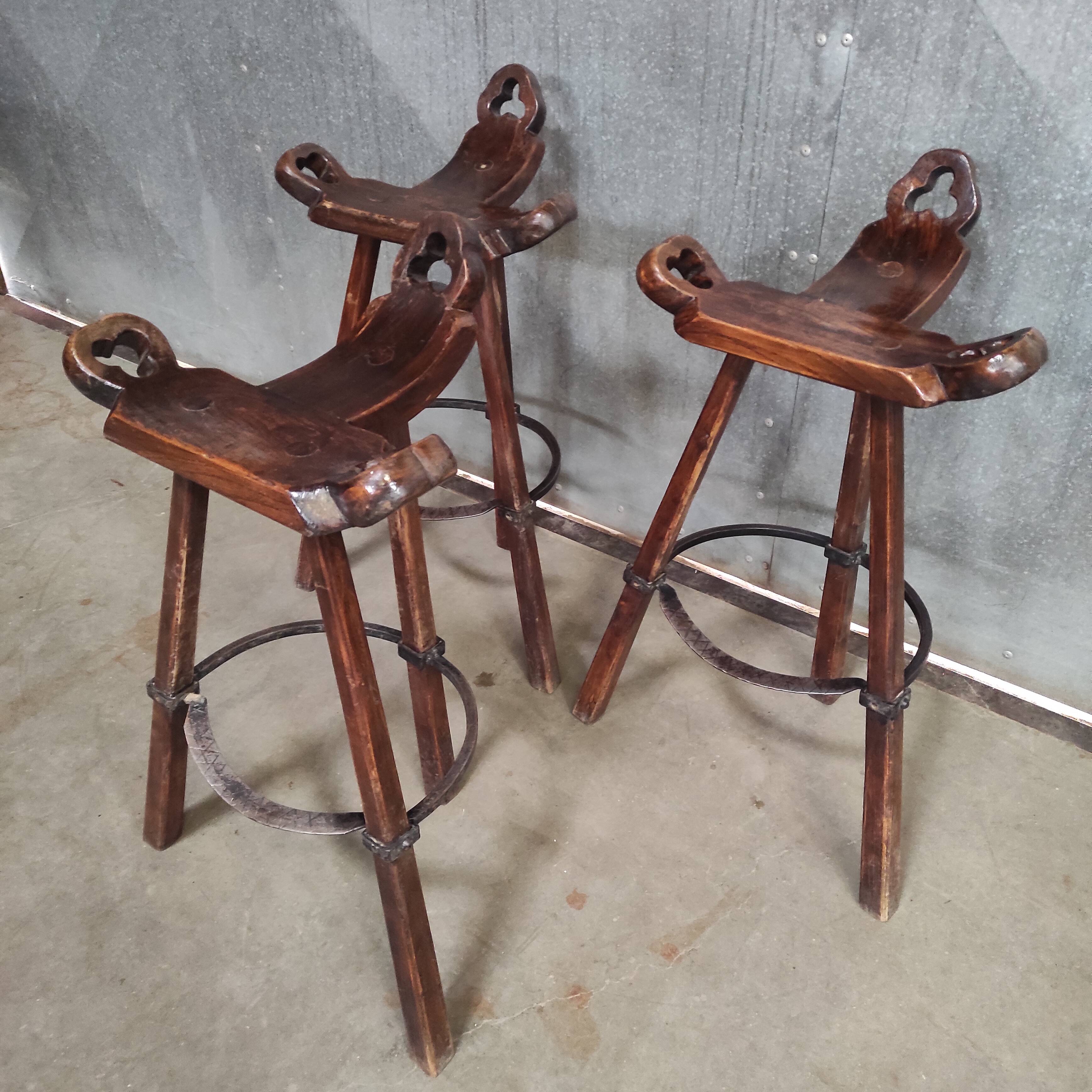 Vintage Brutalist Bar Stool 'Marbella' | Confonorm Spain, 1960s