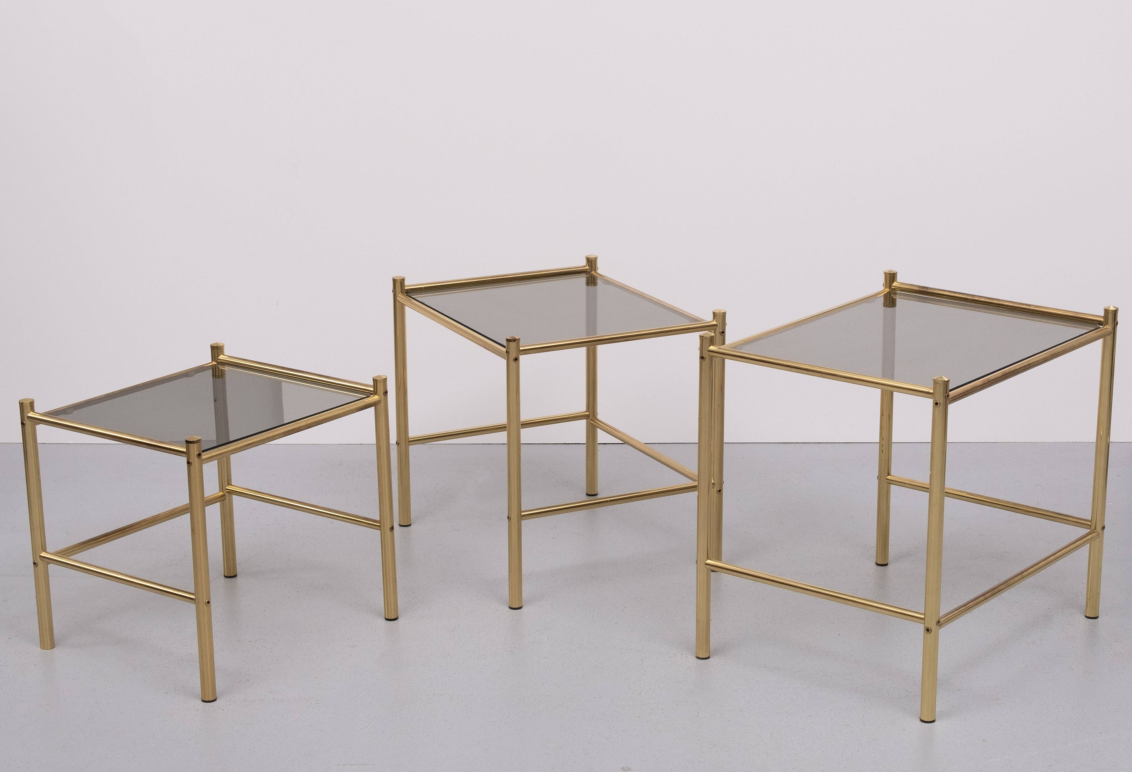 Brass nesting tables Hollywood Regency 1970s France