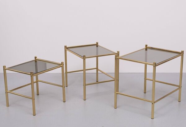 Tables gigognes en laiton Hollywood Regency Années 1970 France