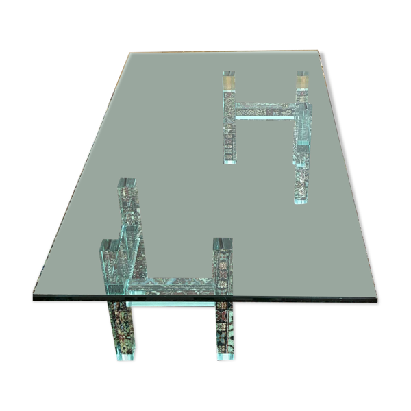 Table basse rectangulaire tout verre design postmoderne — Années 80 —
