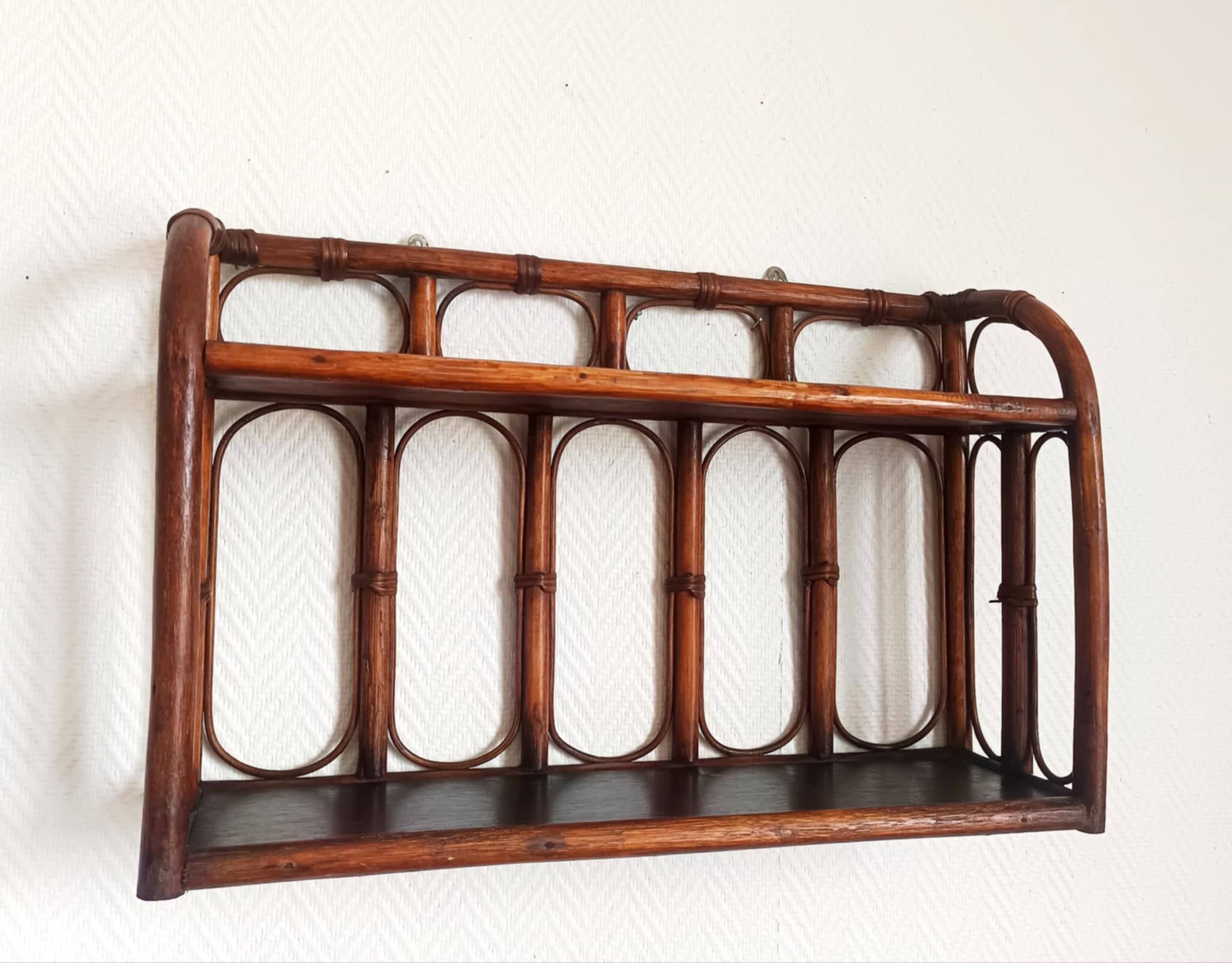 Vintage rattan wall shelf 1960
