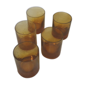 5 glasses of water blown glass bubbled amber amber