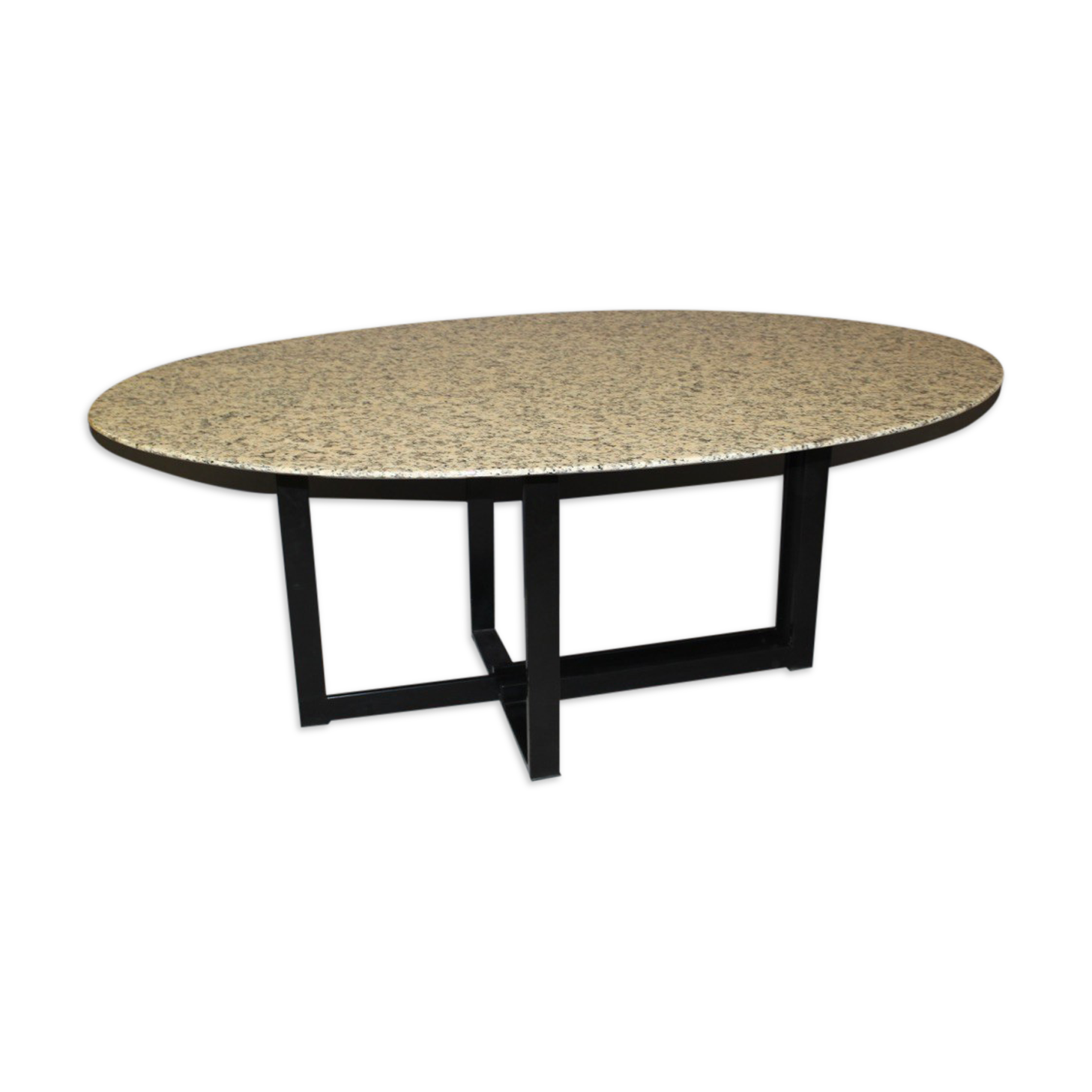 Design table in granite and black laqué steel around 1980