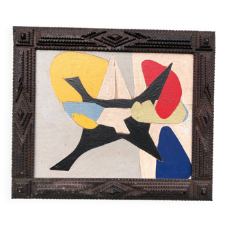 Abstract painting on wood panel
