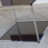 Paire de tables basses en métal chromé et verre fumé, Italie années 70