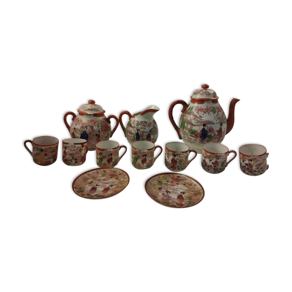 Service à Thé En Porcelaine Ancien – Vintage, Motif Personnage – Complet