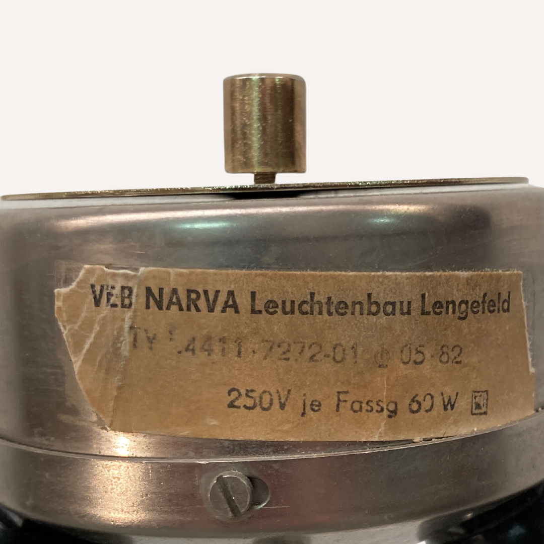 Brass and wood turnt large table or floor lamp by VEB Narva Leuchtenbau Germany, 1970s