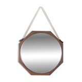 Vintage 1970s wall mirror in wood and rope, Italian design