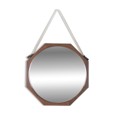 Vintage 1970s wall mirror in wood and rope, Italian design