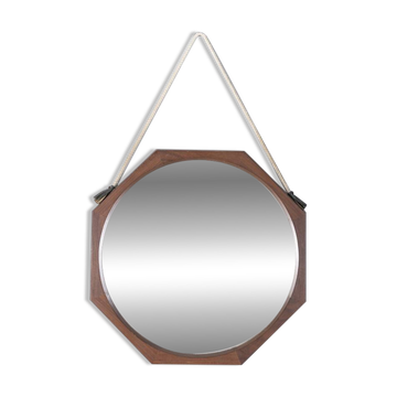Vintage 1970s wall mirror in wood and rope, Italian design